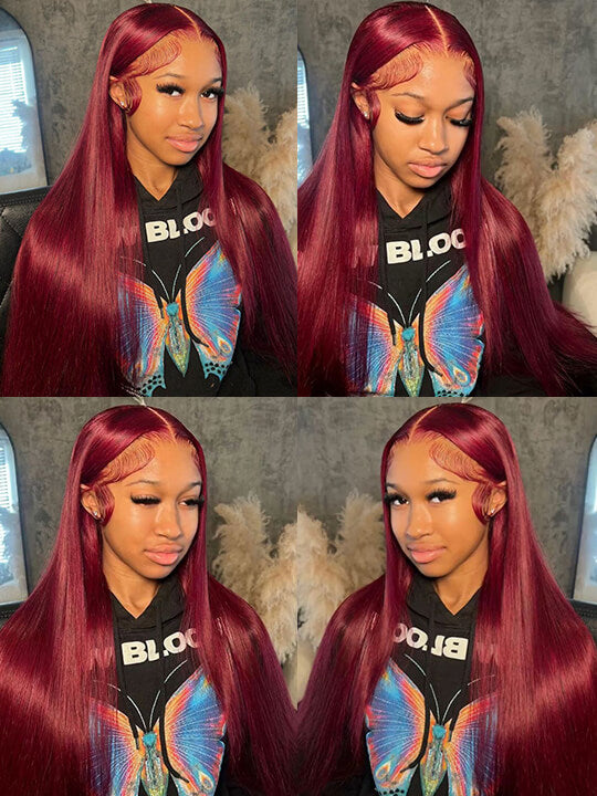 99J Burgundy Hair 5x5 Glueless Lace Wig Silky Straight Human Hair Wigs