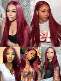 99J Burgundy Hair 5x5 Glueless Lace Wig Silky Straight Human Hair Wigs