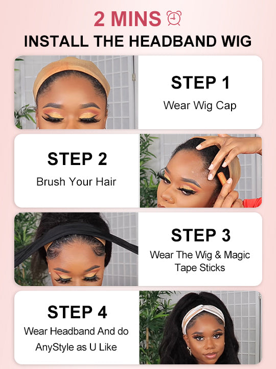 Honey Blonde Highlight Straight Hair Headband Wigs Beginner Friendly Glueless Human Hair Wigs