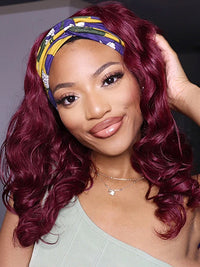 99J Burgundy Hair Headband Wig With Black Roots 3D Body Wave Human Hair Wigs
