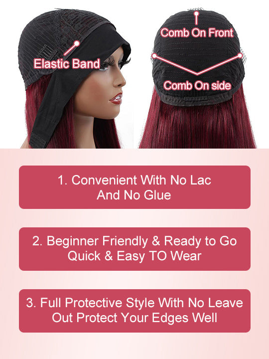 99J Burgundy Hair Headband Wig With Black Roots 3D Body Wave Human Hair Wigs
