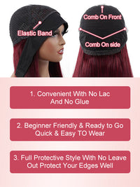 99J Burgundy Hair Headband Wig With Black Roots 3D Body Wave Human Hair Wigs