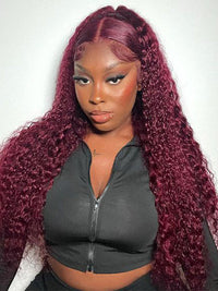 99J Dark Red Hair Jerry Curly Burgundy Wig 13x4 13x6 360 Transparent Lace Human Hair Wigs
