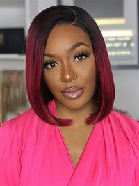 1B/99J Red Burgundy Wig Bob 13x4 Transparent Lace Straight Human Hair Wigs