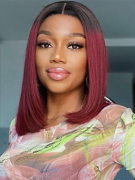 99J Red Burgundy Wig Bob 4x4 Lace Closure Human Hair Wigs Straight Hair