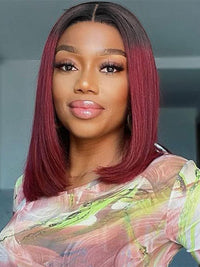 99J Red Burgundy Wig Bob 4x4 Lace Closure Human Hair Wigs Straight Hair