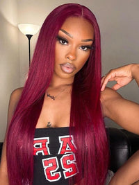 99J Silky Straight Hair Burgundy Color 13x4 13x6 Transparent HD Lace Front Human Hair Wigs