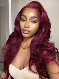 Burgundy Hair Color 3D Body Wave 13x4 Lace Frontal Wig Black Cherry Dark Burgundy Human Hair Wigs