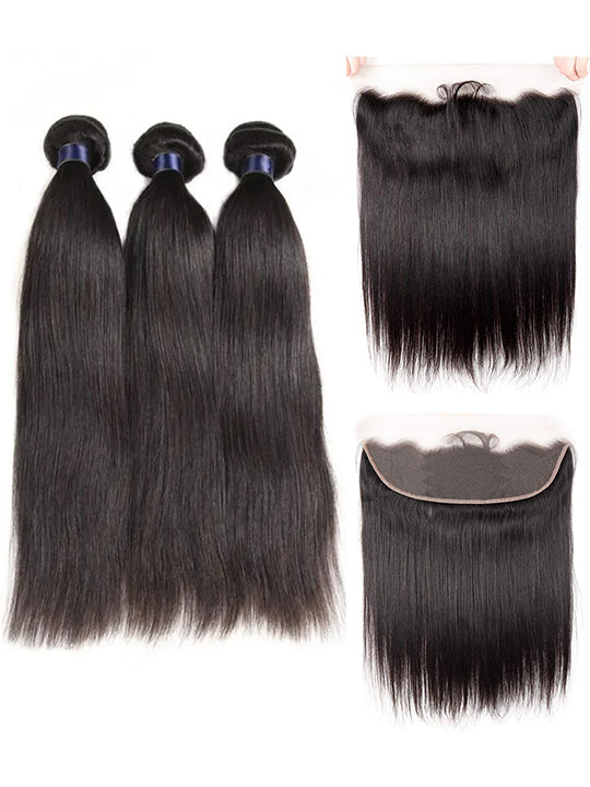 Brazilian Straight Hair 3 Bundles With 13*4 HD Lace Frontal 10A Virgin Human Hair Weave