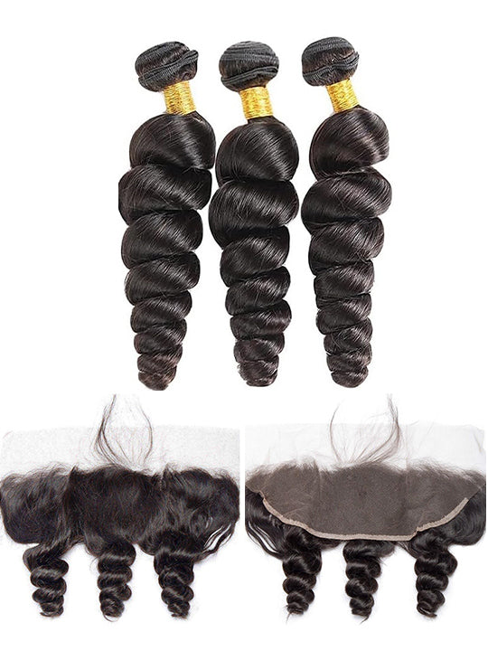 Loose Wave 3 Bundles With 13x4 HD Lace Frontal Closure 10A Brazilian Human Hair