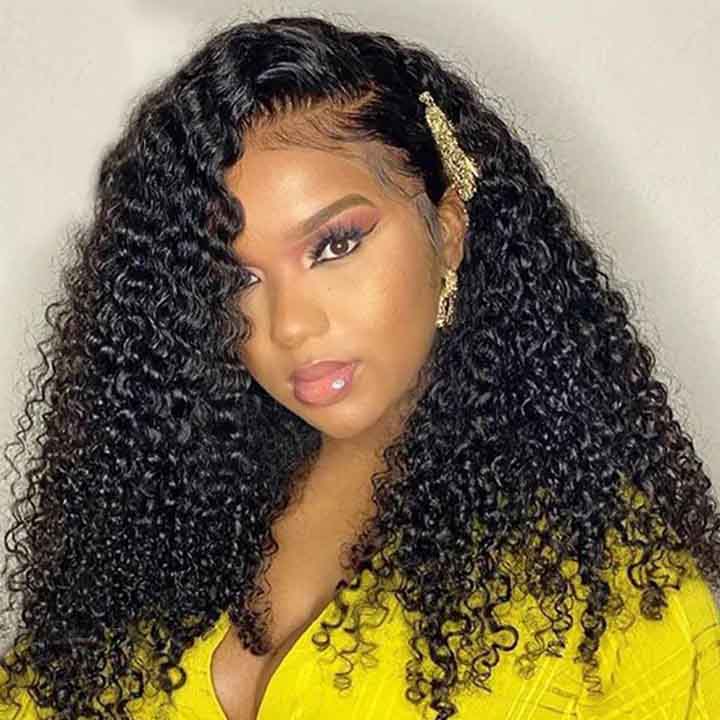 Kinky Curly Hair 13x4 Lace Frontal Wig Pre Plucked Natural Hairline Curly Hairstyles