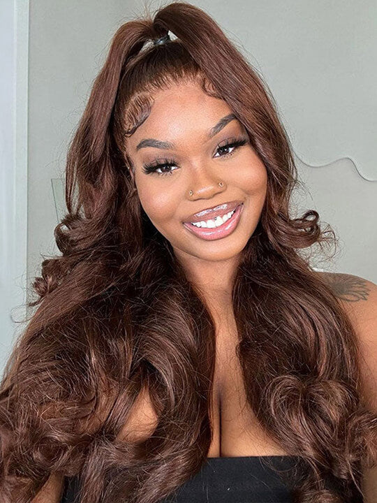 [Wear & Go] Breathable Air Cap Wig Chocolate Brown 3D Body Wave 6x4.5 13x4 Lace Front Wigs