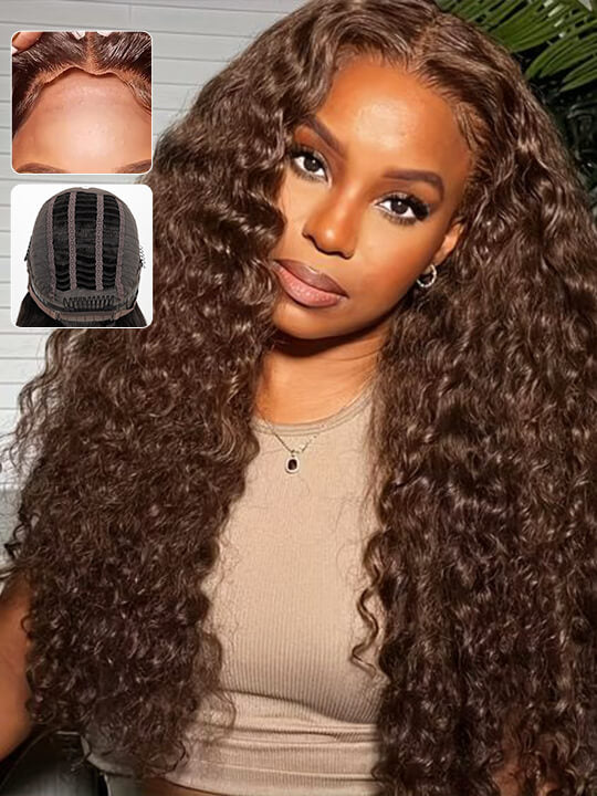 [Air Wig] #4 Chocolate Brown Deep Wave 5x5 13x4 13x6 Lace Wigs 100% Human Hair