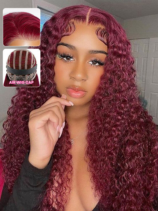 [Air Wig] 99J Burgundy 13x4 Lace Wig Deep Curly Human Hair