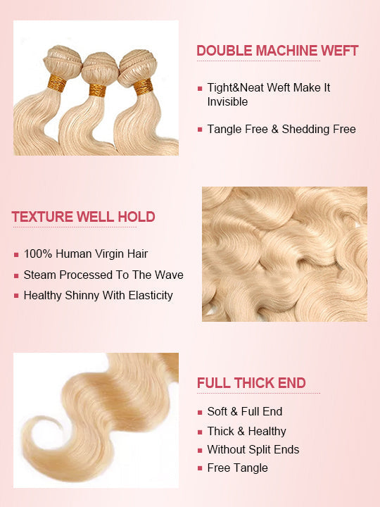 Ash Blonde Bundles With 5x5 13x4 Lace Frontal Closure Body Wave Human Hair