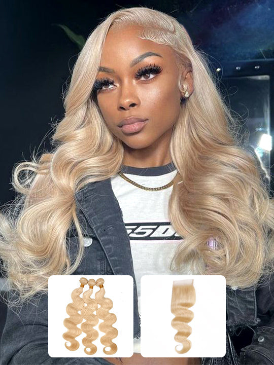 Ash Blonde Bundles With 5x5 13x4 Lace Frontal Closure Body Wave Human Hair
