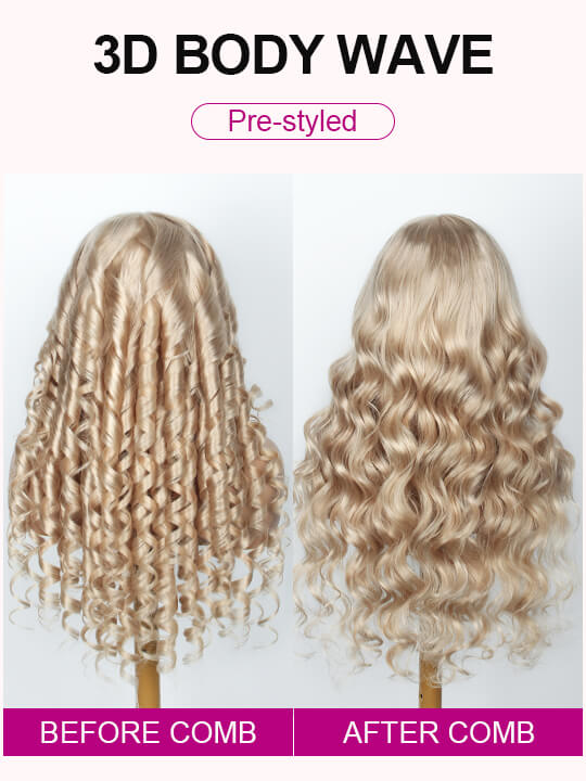 Kisslove Ash Blonde Hair 3D Body Wave Wig Snug Fit Invisi Strap 360 Lace Frontal Wigs