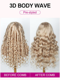 13x6 HD Lace Front Wig Ash Blonde Hair 3D Body Wave 100% Human Hair Wigs