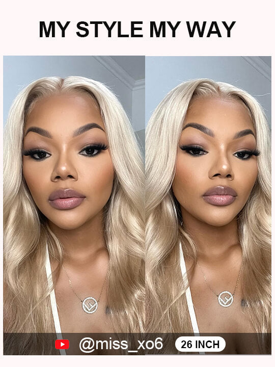Kisslove Ash Blonde Hair 3D Body Wave Wig Snug Fit Invisi Strap 360 Lace Frontal Wigs