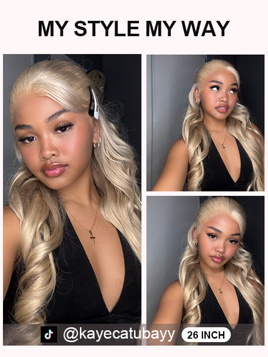 Kisslove Ash Blonde Hair 3D Body Wave Wig Snug Fit Invisi Strap 360 Lace Frontal Wigs