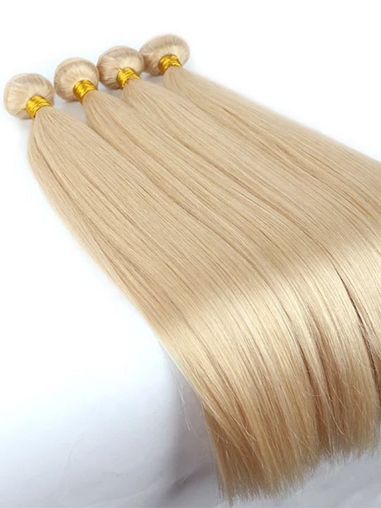 Ash Blonde Bundles With 5x5 13x4 Lace Frontal Closure Straight Human Hair