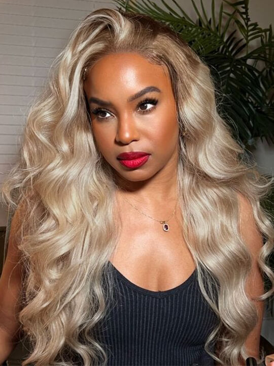 Ombre Ash Blonde Body Wave Wig Blonde Hair With Brown Roots Transparent Full Lace Frontal Wigs