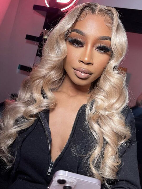 Ombre Ash Blonde Body Wave Wig Blonde Hair With Brown Roots Transparent Full Lace Frontal Wigs