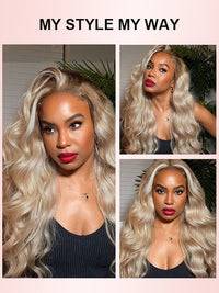 Ombre Ash Blonde Body Wave Wig Blonde Hair With Brown Roots Transparent Full Lace Frontal Wigs