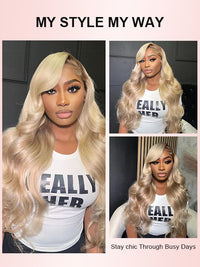 Ombre Ash Blonde Body Wave Wig Blonde Hair With Brown Roots Transparent Full Lace Frontal Wigs