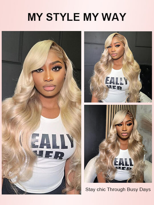 Ombre Ash Blonde Body Wave Wig Blonde Hair With Brown Roots Transparent Full Lace Frontal Wigs