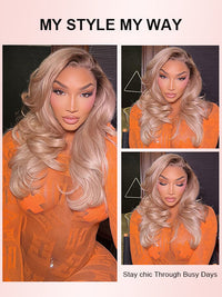 Ombre Ash Blonde Straight Hair Body Wave 13x4 Transparent Lace Frontal Wig Blonde With Brown Roots Hair