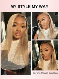 Ombre Ash Blonde Straight Hair Body Wave 13x4 Transparent Lace Frontal Wig Blonde With Brown Roots Hair