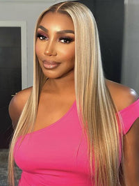 Ombre Ash Blonde Straight Hair Body Wave 13x4 Transparent Lace Frontal Wig Blonde With Brown Roots Hair