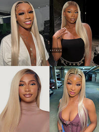Ombre Ash Blonde Straight Hair Body Wave 13x4 Transparent Lace Frontal Wig Blonde With Brown Roots Hair