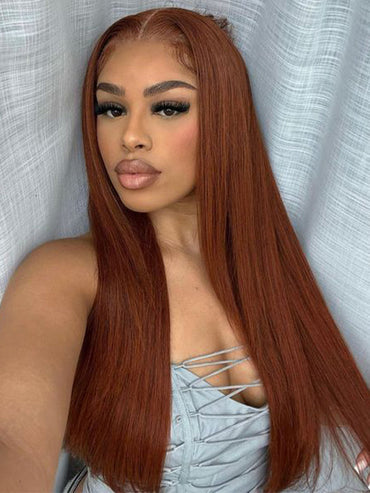 #35 Auburn Hair Wig Silky Straight 5x5 13x4 13x6 Transparent Lace Human Hair Wigs