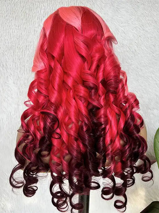 Ombre Pink Color Wig Three Tone 3D Body Wave 13x4 Lace Frontal Human Hair Wigs