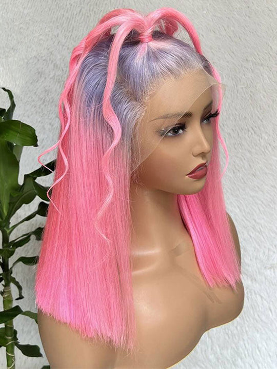 Ombre Silver Pink Bob Wig 13x4 HD Lace Wigs Human Hair Bob Wigs