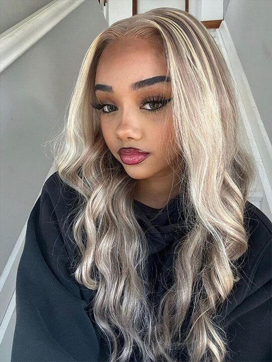 Ash Brown Highlight Human Hair Wig Body Wave 5x5 Lace Closure Wig Colored Human Hair Wigs