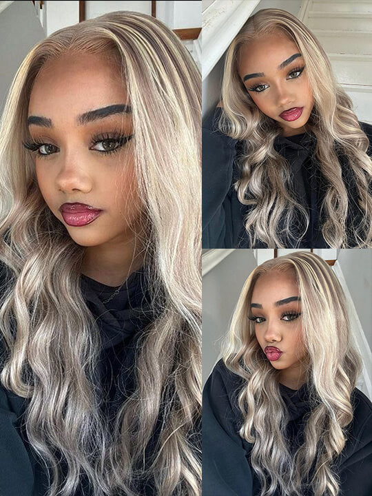 Kisslove Hair Blonde Balayage On Brown Hair 3D Body Wave 13x6 Lace Front Human Hair Wigs