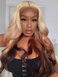Ombre Blonde Brown Wig 3D Body Wave Honey Blonde On Brown Hair 13x4 HD Lace Front Human Hair Wigs