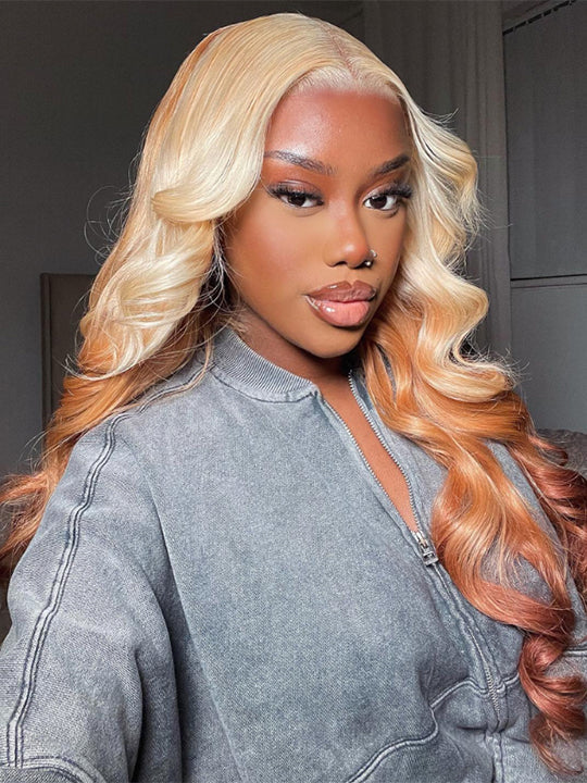 Blonde Brown Ombre Wig 3D Body Wave 13x4 HD Lace Frontal Human Hair Wigs