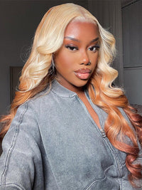 Blonde Brown Ombre Wig 3D Body Wave 13x4 HD Lace Frontal Human Hair Wigs