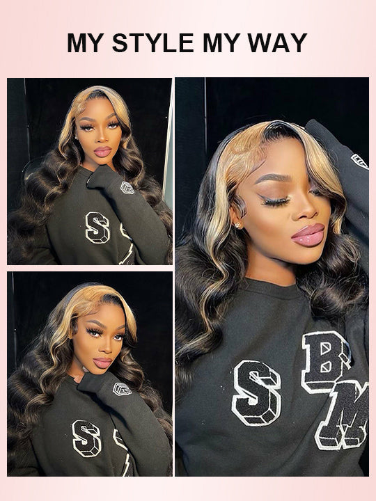 Skunk Stripe Hair Blonde/Brown/Pink Highlights Wig 3D Body Wave 13x4 HD Lace Wigs