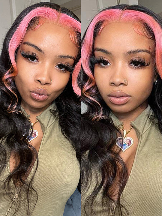 Skunk Stripe Hair Blonde/Brown/Pink Highlights Wig 3D Body Wave 13x4 HD Lace Wigs