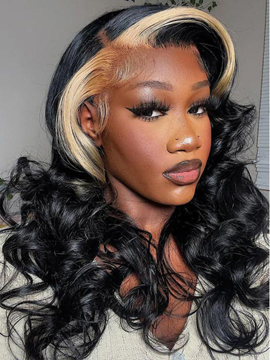 Skunk Stripe Hair Blonde/Brown/Pink Highlights Wig 3D Body Wave 13x4 HD Lace Wigs