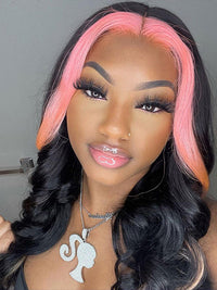 Skunk Stripe Hair Blonde/Brown/Pink Highlights Wig 3D Body Wave 13x4 HD Lace Wigs