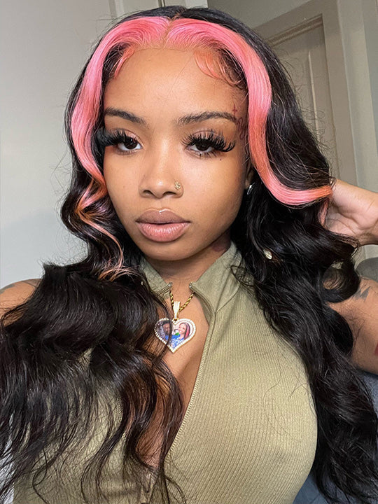 Skunk Stripe Hair Blonde/Brown/Pink Highlights Wig 3D Body Wave 13x4 HD Lace Wigs