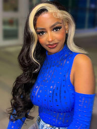 Skunk Stripe Hair Blonde/Brown/Pink Highlights Wig 3D Body Wave 13x4 HD Lace Wigs