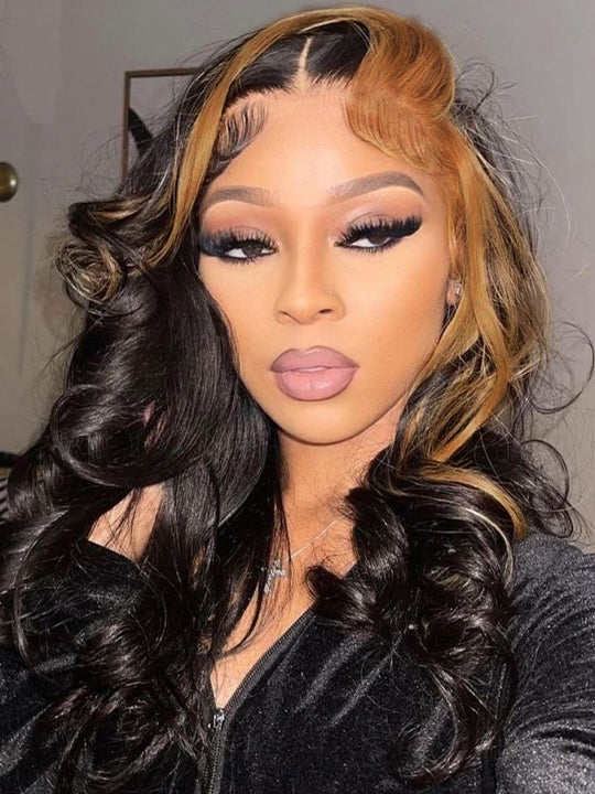 Skunk Stripe Hair Blonde/Brown/Pink Highlights Wig 3D Body Wave 13x4 HD Lace Wigs