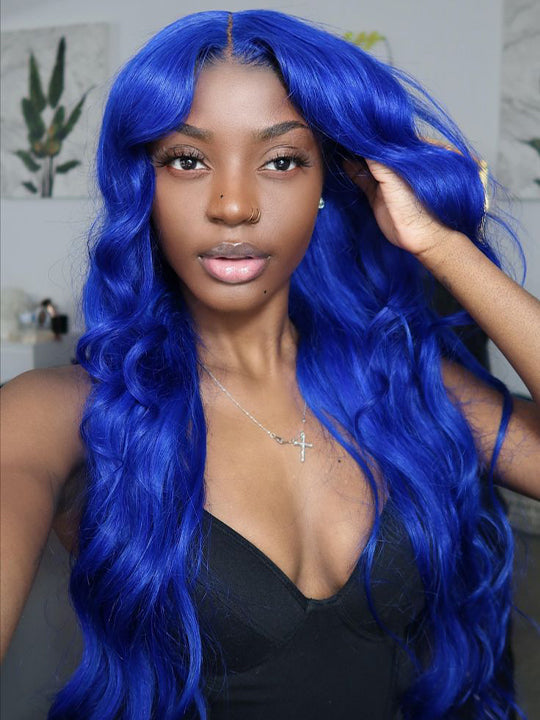 Blue Wig Dyed From 613 Blonde 3D Body Wave 13x4 HD Lace Front Human Hair Wigs